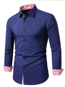 Manfinity Mode Men's Color Block Single-Breasted Casual Versatile Daily Wear Formal Shirt, Ceremony - Navy Blue - View 4