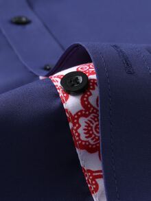 Manfinity Mode Men's Color Block Single-Breasted Casual Versatile Daily Wear Formal Shirt, Ceremony - Navy Blue - View 7