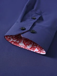 Manfinity Mode Men's Color Block Single-Breasted Casual Versatile Daily Wear Formal Shirt, Ceremony - Navy Blue - View 6