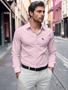 Manfinity Mode Men's Autumn Knight Graphic Print Long Sleeve Single-Breasted Casual Shirt, For Fall - Pink - View 1