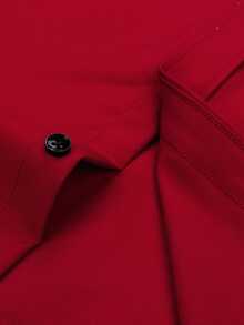 Manfinity Mode Men Long Sleeve Shirt With Small Logo Print, Slim Fit Button Up Plain Dark Red Shirt, Boyfriend Gift, Fall - Red - View 4