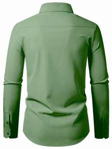 Calvornis Men's Casual Versatile Solid Color Long Sleeve Shirt, Formal, Old Money - Green - View 5