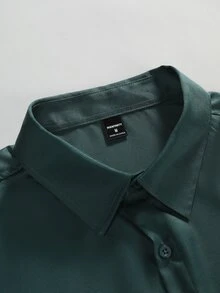 Manfinity Mode Men's Solid Color Long Sleeve Shirt With Embroidered Cuffs, For Fall, Formal - Dark Green - View 8