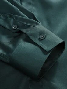 Manfinity Mode Men's Solid Color Long Sleeve Shirt With Embroidered Cuffs, For Fall, Formal - Dark Green - View 6