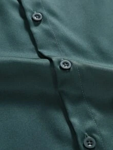 Manfinity Mode Men's Solid Color Long Sleeve Shirt With Embroidered Cuffs, For Fall, Formal - Dark Green - View 7