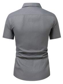 Manfinity Mode Men's Casual Diamond Patterned Short Sleeve Formal Shirt, Summer Men Short Sleeve Dress Shirts, Ceremony - Dark Grey - View 4
