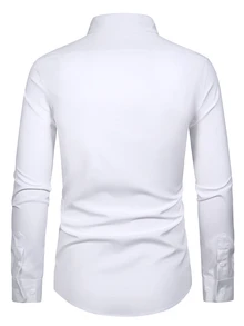 Calvornis Men Pocket Patched Button Up Shirt, For Fall, Long Sleeve Top, Formal, Old Money - White - View 5