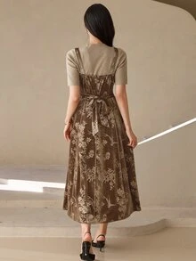 Wynsel Elegant Waist-Flattering A-Line Midi Dress For Women - Brown - View 7