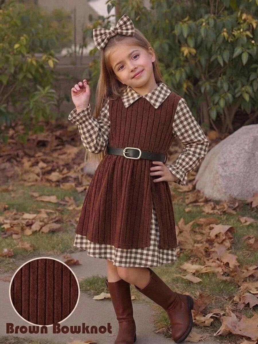 SHEIN Young Girl Plaid 2 In 1 Patchwork Casual Summer Dress - Multicolor - View 1