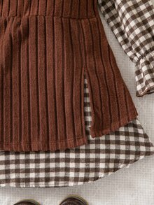 SHEIN 女童格紋拼接 2 合 1 休閒夏季洋裝 - 彩色 - 查看 8