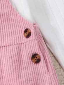 Girls Spring/Autumn Set, White Long Sleeve Base Layer + Pink Corduroy Overalls, Gentle And Fashionable, Front Pocket Decorated With 3D Rabbit Plush, Adorable And Cute, Full Of Childhood Charm, Suitable For Daily Wear, Home And Outings - Multicolor - View 6