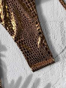 Swim SXY 2-Piece Bikini Set, Spring/Summer Beach Vacation, Snake Skin Animal Print Textured Fabric, Halter Triangle Cup Bra And Side Tie Bikini Bottoms, Sexy - Coffee Brown - View 4