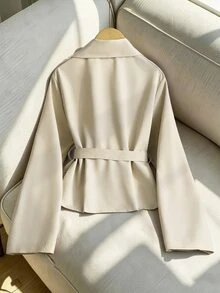 SHEIN Sparklyn ملابس خريفية للفتيات المراهقات، جاكيت بني متعدد الاستخدامات كاجوال بأزرار وأكمام طويلة للخروجات في عطلة نهاية الأسبوع، خريف، لون موحد، تصميم بسيط، ملابس الشارع، قصير، خريف - كاكي - مشاهدة 6
