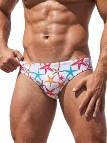 Surfspeed Men's Starfish Print Swim Briefs, Suitable For Summer Vacation And Beach Party, Holiday - Multicolor - View 2