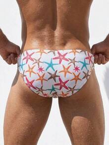 Surfspeed Men's Starfish Print Swim Briefs, Suitable For Summer Vacation And Beach Party, Holiday - Multicolor - View 3