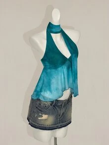 SHEIN ICON Y2k 夏季 V 领西部风外出波西米亚海滩嬉皮度假夏威夷娃娃衫飘逸波西米亚蓝绿色渐变吊带印花背心 - 彩色 - 查看 8