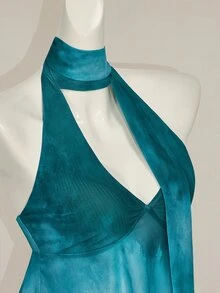 SHEIN ICON Y2k 夏季 V 领西部风外出波西米亚海滩嬉皮度假夏威夷娃娃衫飘逸波西米亚蓝绿色渐变吊带印花背心 - 彩色 - 查看 5