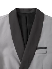 Manfinity Mode Men's Classic Contrast Gray Shawl Collar Single-Breasted Design, Casual Mature Home Fashion Suit Set, Formal, Old Money - Grey - View 6