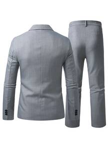 Manfinity Mode Men's Solid Color Single-Breasted Notch Lapel Long Sleeve Jacket And Pants Commuter Suit Set - Grey - View 4