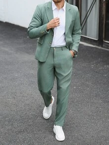 Manfinity Mode Conjunto de chaqueta y pantalones de negocios casual para hombres para ir al trabajo - Verde - Ver 5