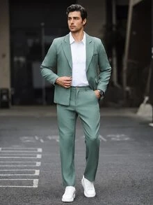 Manfinity Mode Conjunto de chaqueta y pantalones de negocios casual para hombres para ir al trabajo - Verde - Ver 1