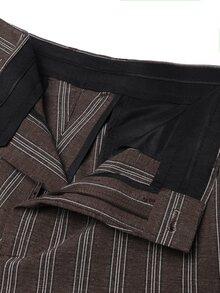 Manfinity Mode Men's Business Casual Striped Blazer And Trousers Suit Set - Coffee Brown - View 8