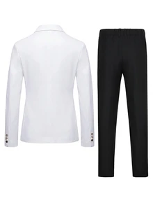 Manfinity Mode Men's Business Formal Shawl Neck Double-Breasted Suit Set For Work, Wedding White Outfit For Men For Party Men White Suit For Ceremony - White - View 5