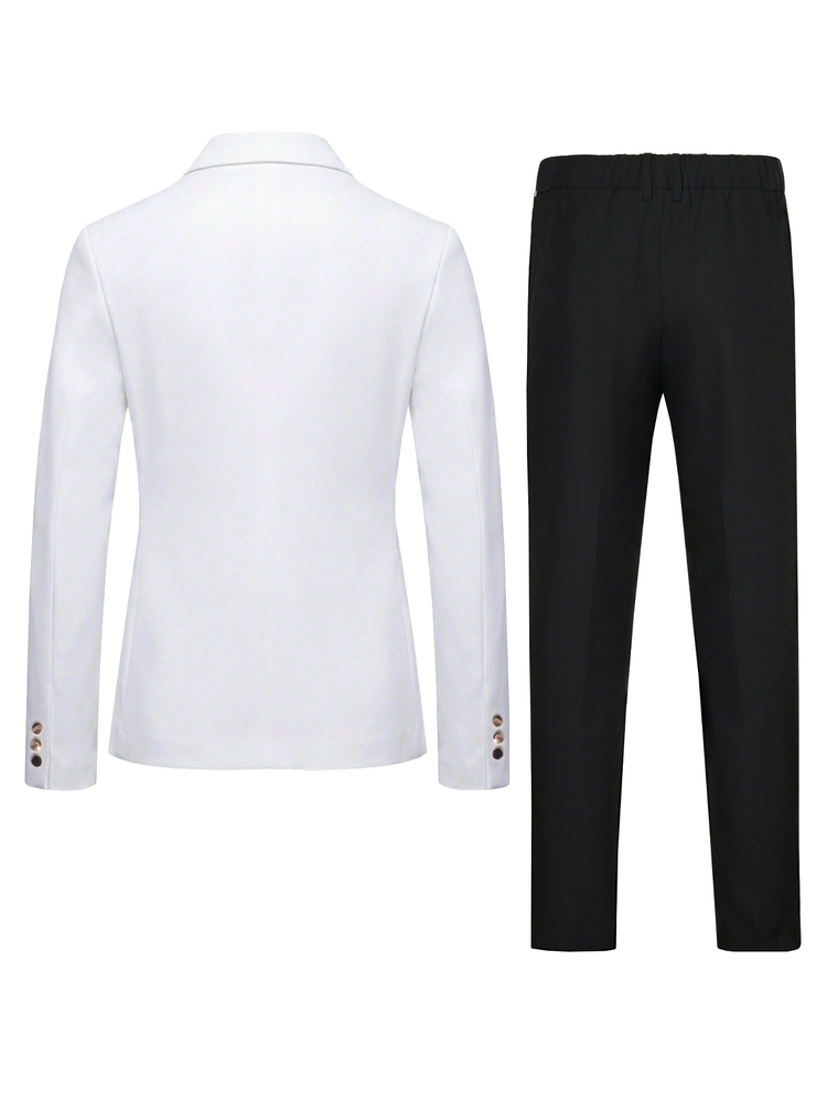 Manfinity Mode Men's Business Formal Shawl Neck Double-Breasted Suit Set For Work, Wedding White Outfit For Men For Party Men White Suit For Ceremony - White - View 5
