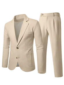 Manfinity Mode Men's Simple Solid Color Business Suit, Including Blazer And Trousers, Ceremony, Formal, Old Money - Khaki - View 4