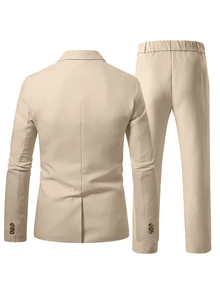 Manfinity Mode Men's Simple Solid Color Business Suit, Including Blazer And Trousers, Ceremony, Formal, Old Money - Khaki - View 5