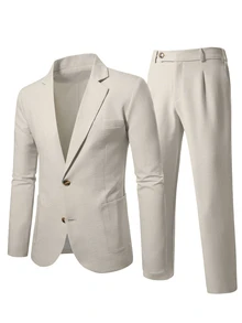 Manfinity Mode Men's Simple Solid Color Business Suit, Including Blazer And Trousers, Formal, Old Money - Apricot - View 5