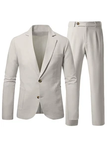 Manfinity Mode Men's Simple Solid Color Business Suit, Including Blazer And Trousers, Formal, Old Money - Apricot - View 4
