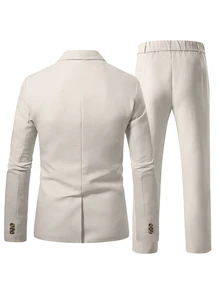 Manfinity Mode Men's Simple Solid Color Business Suit, Including Blazer And Trousers, Formal, Old Money - Apricot - View 6