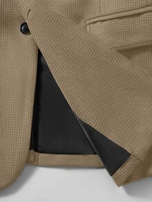 Manfinity Mode Men's Khaki Business Casual Suit Set,Textured Fabric Formal Wedding Outfit,Autumn Old Money Style For Work,Travel,Gift For Boyfriend Husband,2pcs - Khaki - View 6