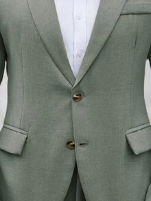 Manfinity Mode Men's Solid Color Lapel Neck Long Sleeve Blazer And Pants Suit Set, Formal, Old Money - Green - View 9