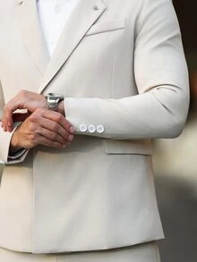 Manfinity Mode 男士隱扣雙排扣西裝套裝，商務休閒 2 件式正式穿著，適合婚禮、工作、送給男友/丈夫的禮物、老錢風、儀式 - 卡其色 - 查看 7