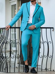 Manfinity Mode Plus Size Navy Blue Business Suit Set, Blazer & Pants S For Men Prom Suit Men Pants  Suits For Men Prom Suits For Men - Cadet Blue - View 3