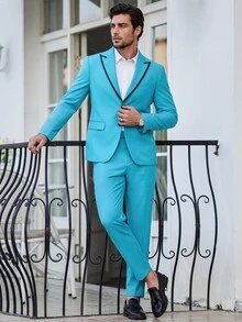 Manfinity Mode Plus Size Navy Blue Business Suit Set, Blazer & Pants S For Men Prom Suit Men Pants  Suits For Men Prom Suits For Men - Cadet Blue - View 1