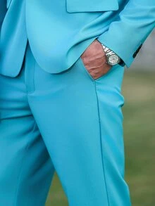 Manfinity Mode Plus Size Navy Blue Business Suit Set, Blazer & Pants S For Men Prom Suit Men Pants  Suits For Men Prom Suits For Men - Cadet Blue - View 7