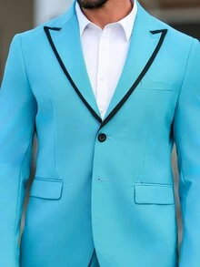 Manfinity Mode Plus Size Navy Blue Business Suit Set, Blazer & Pants S For Men Prom Suit Men Pants  Suits For Men Prom Suits For Men - Cadet Blue - View 6