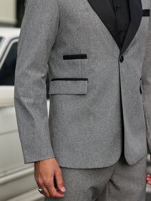 Manfinity Mode 男士撞色披肩领长袖西装外套和裤子两件套裤子西装男士西服套装男士正装男士休闲西装 - 灰色 - 查看 8