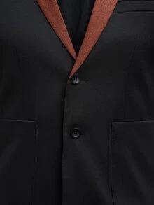 Manfinity Mode 2pcs Men's Contrast Collar Blazer And Pants Suit Set - Black - View 5