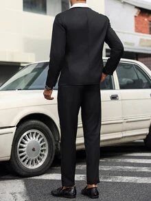 Manfinity Mode Men's Black And White Color-Blocked Suit Set,Elegant Summer Two Pieces Outfits,Perfect Wedding Guest,Business Commuting,Parties&Daily Wear Suit Set - Black and White - View 6