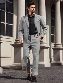 Manfinity Mode Men Plaid Lapel Collar Long Sleeve Jacket And Pants Casual Suit Set - Multicolor - View 1