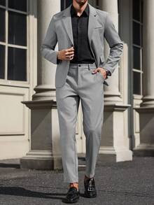 Manfinity Mode Men Plaid Lapel Collar Long Sleeve Jacket And Pants Casual Suit Set - Multicolor - View 4