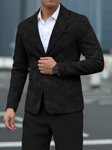 Manfinity Mode 2pcs Men's Solid Color Stand Collar Long Sleeve Suit Jacket & Pants Set, Autumn - Black - View 2