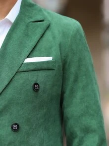 Manfinity Mode Conjunto de chaqueta y pantalones de traje de doble botonadura navideño para hombres - Verde - Ver 5