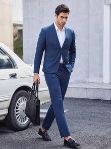 Manfinity Mode Men Casual Business 1-Button Notch Lapel Suit Jacket And Pants Set - Royal Blue - View 1