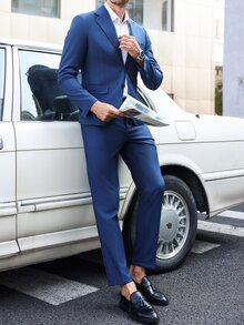 Manfinity Mode Men Casual Business 1-Button Notch Lapel Suit Jacket And Pants Set - Royal Blue - View 4