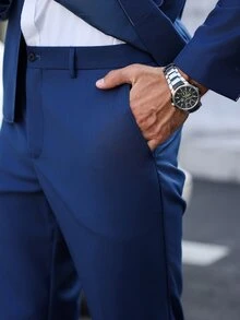 Manfinity Mode Men Casual Business 1-Button Notch Lapel Suit Jacket And Pants Set - Royal Blue - View 7